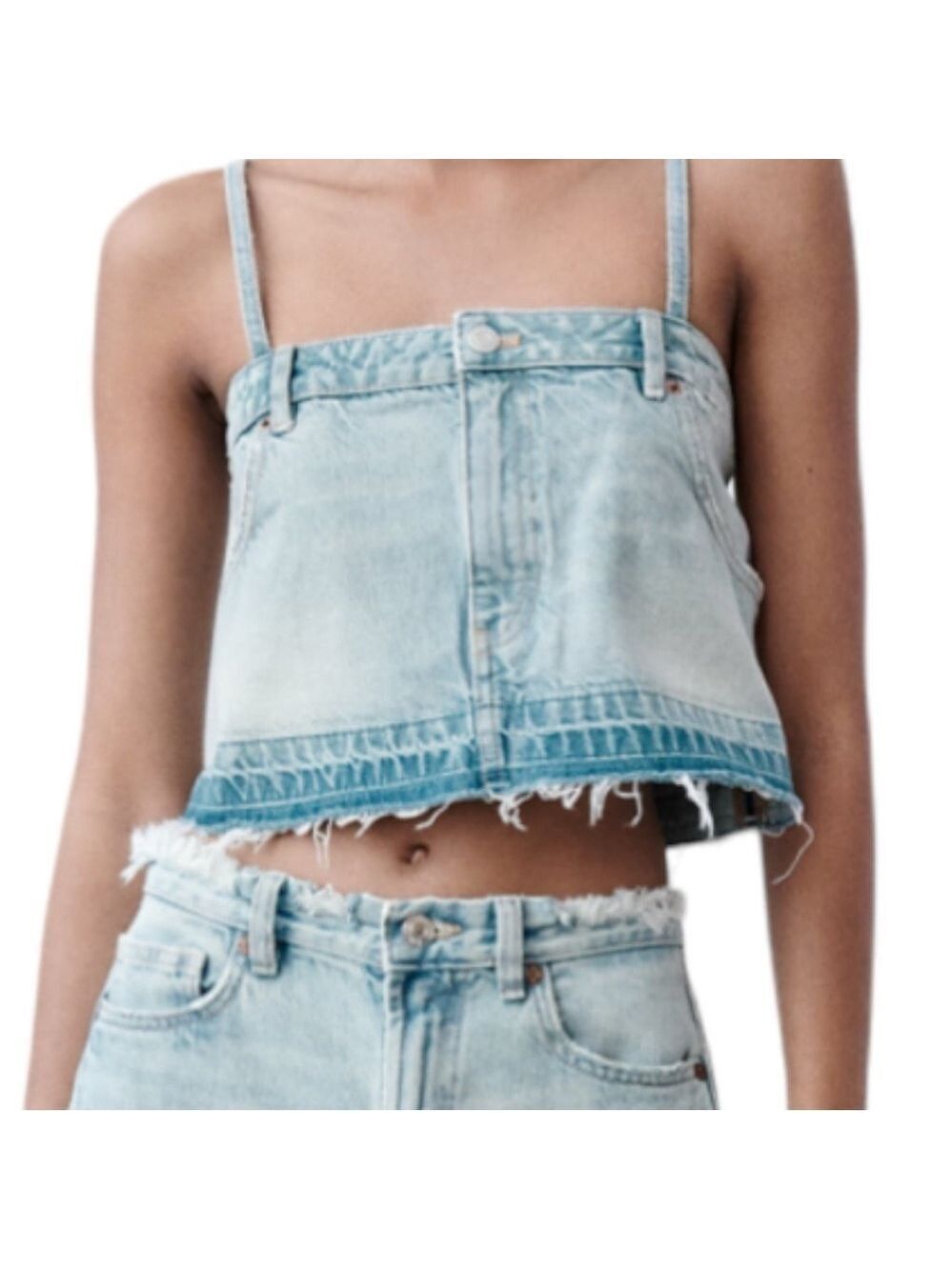 ZARA TRF DENIM SKIRT EFFECT CROP JEAN TOP Sz XS